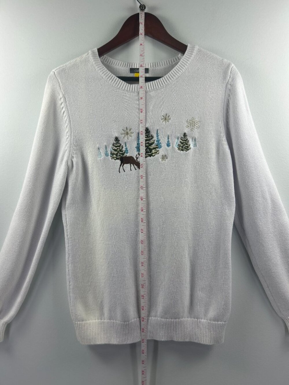 Cabela's White Cotton Embroidered Reindeer Christmas Sweater S - Picture 6 of 9
